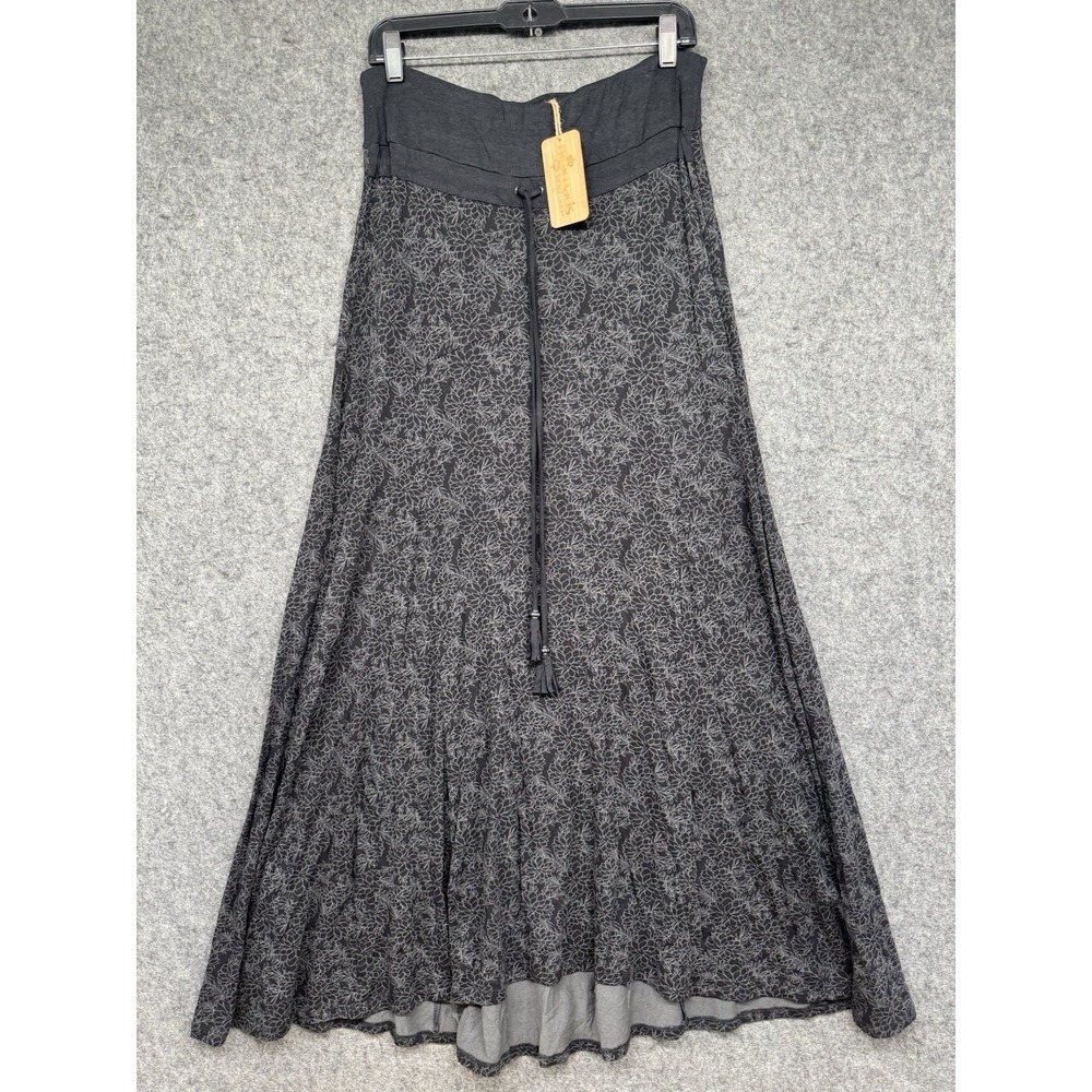 Nomads Hempwear Maxi Skirt Boho Floral Black Bamboo Rayon Women's L/G